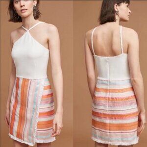 Hutch Anthropologie Kayln Striped Fringe Halter Wrap Dress